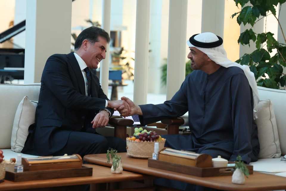 بارزانی و ئال نەهیان جەختیان لە گرنگيى پاراستنى ئارامیى دۆخی رۆژهەڵاتی نێوەڕاست کردەوە